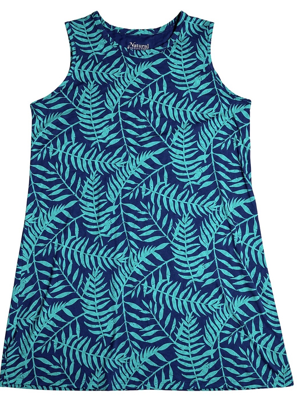 Natural Reflections Tropical Leaf Tank Dress M Blue Teal Resort Beach Cover Up